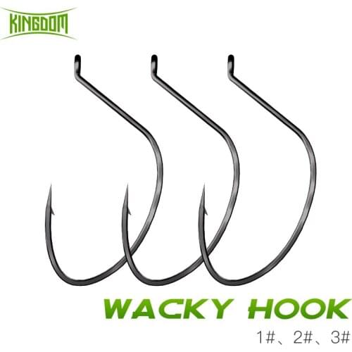 Kingdom Wacky Rig Drop Shot Hooks 15pcs/Bag 1# 2# 3# High Carbon Steel Weedless Barbed Fishing Hook Bass Single Worm FishHook