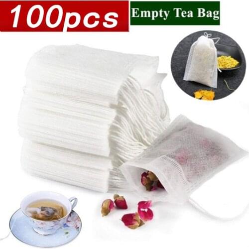 100 Pcs/Set Empty Tea Bags Thread Disposable Non-Woven Tea Bag Soup Bag Spice Bag Kitchen Cooking Accessories