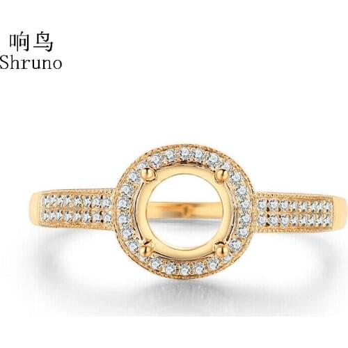 Shruno Moissanite Ring Solid 14K Yellow Gold VVS/DEF 100% Genuine Moissanite Diamond Semi Mount Engagement Ring Fit Round 6.5mm