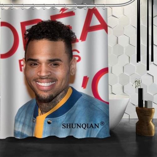 Shunqian Chris Brown Shower Curtain 3D Printing 12 Hooks For The Bathroom High Quality Polyester Fabric Bath Curtain