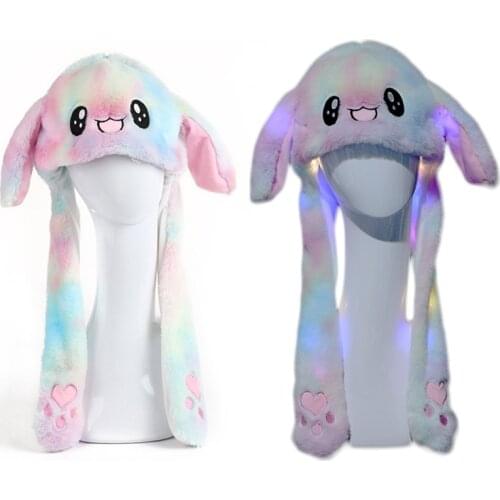 LED Glowing Colorful Plush Animal Hat Moving Rabbit Bunny Ears Cosplay Party Cap 649C