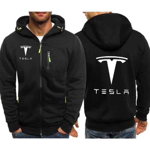 Hoodies Men Tesla Car Logo Print Casual Hip Hop Harajuku Long Sleeve Hooded Sweatshirts Mens zipper Jacket Man Hoody Clothing