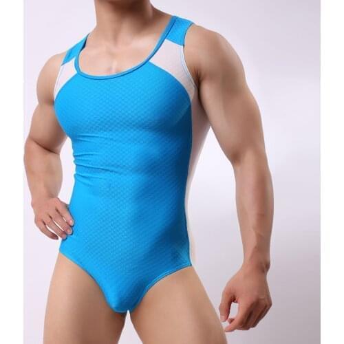 Men Sleeveless Round Neckline Leotard Romper Fashion Color-blocking Catsuit Jumpsuit Fitness Gym Exercise Slim Fitted Sportswear
