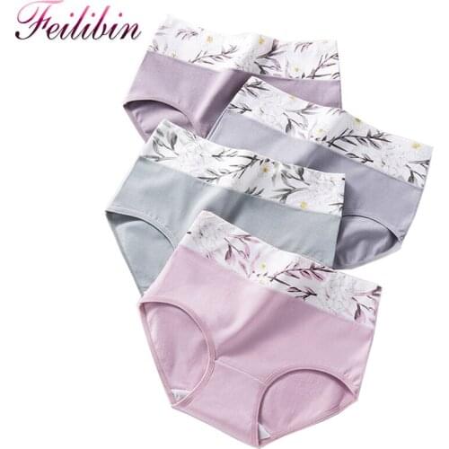 ZJX High Waist 4Pcs/lot Panties Women Breathable Cotton Underwear Cute Print Seamless Briefs Sexy Girls Slimming Underpants