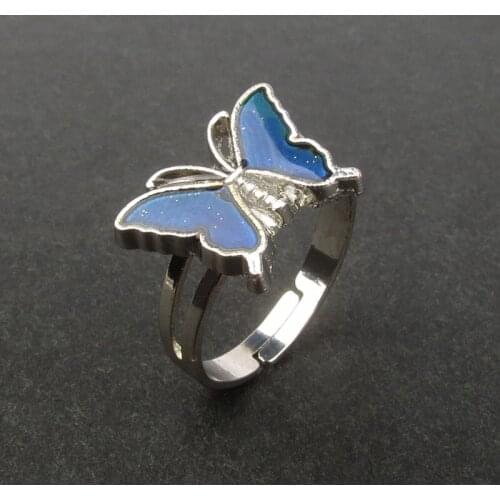Vintage Butterfly Glitter Powder Adjustable Size Mood Ring Unique Temperature Control Color Animal Rings Fashion Female Jewelry