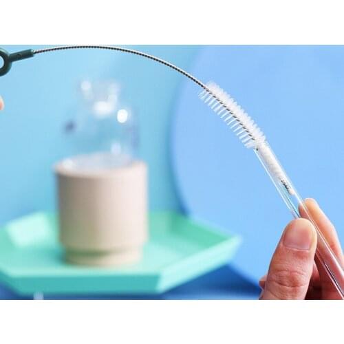 High quality nylon baby bottle cup mouth brush 304 stainless steel straw brush bag plain simple straw brush