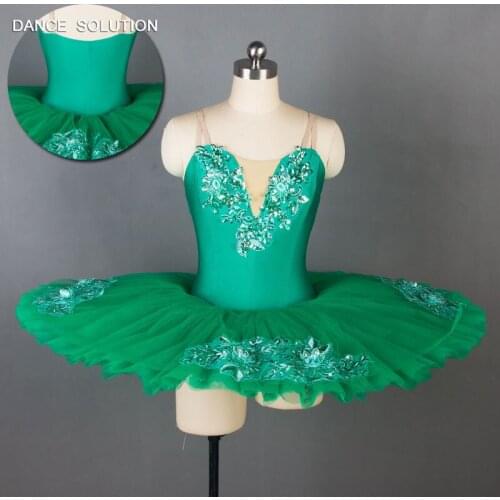 Adult Girls Green Pre-Professional Classic Ballet Dance Tutus Spandex Bodice with 7 Layers Stiff Tulle Tutu Dress BLL055