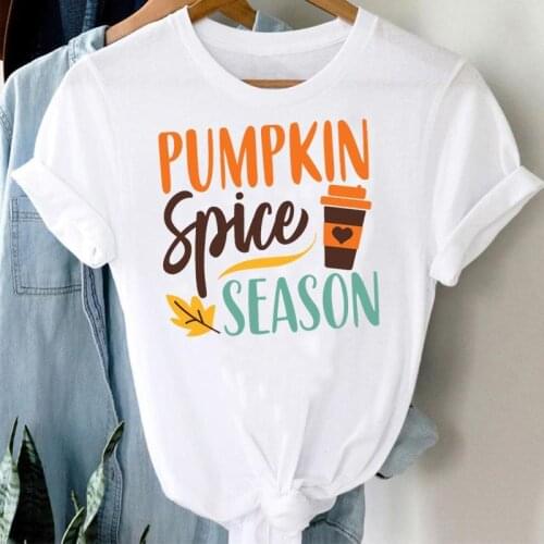 Women Coffee Spice Halloween Thanksgiving Pumpkin Autumn 90s Fall Graphic Clothes Tshirt Top Print Kawaii T Female Tee T-Shirt