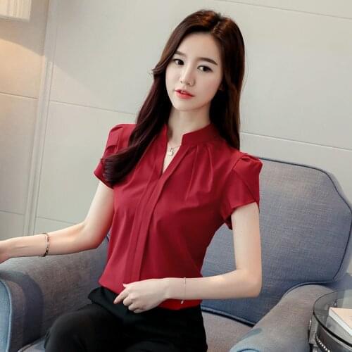 Womens Spring Summer Style Chiffon Blouse Shirt Womens Loose Solid Color Ruffled Short Sleeve Elegant Casual Tops DD8354