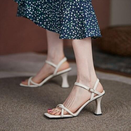 Donna-in 2021 High Heel Sandals for Office Lady Summer New Square Open Toe Back Strap Sandals Fashion Elegant Womens Shoes