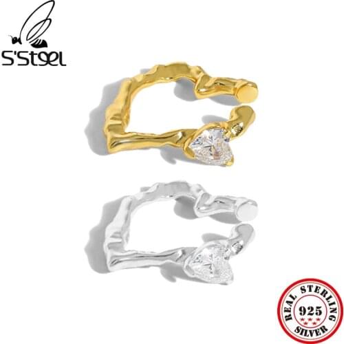 SSTEEL 925 Sterling Silver Clip Earrings For Women Zircon Luxury Ear Cuff Earring Unusual Funny Earing Accessories For Jewelry