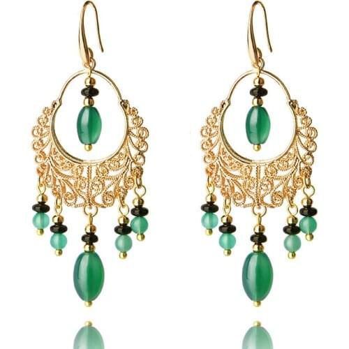 BOEYCJR Ethnic Vintage Elegant Gold Color Alloy Stone Bead Dangle Earrings Fashion Jewelry Drop Earrings For Women Gift
