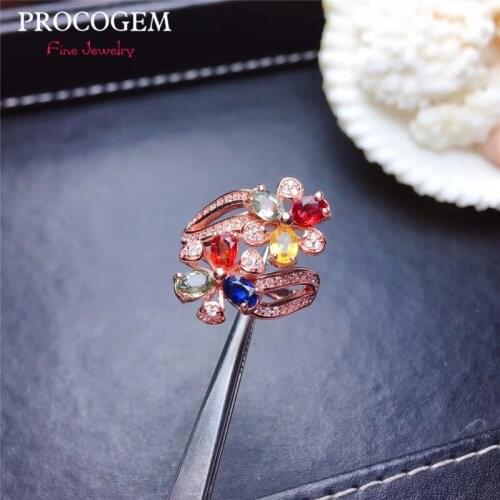 Natural Fancy Sapphire flower Rings for Women ladies Party gifts 3x4mm Genuine gemstones Fine jewelry 925 Sterling Silver #428