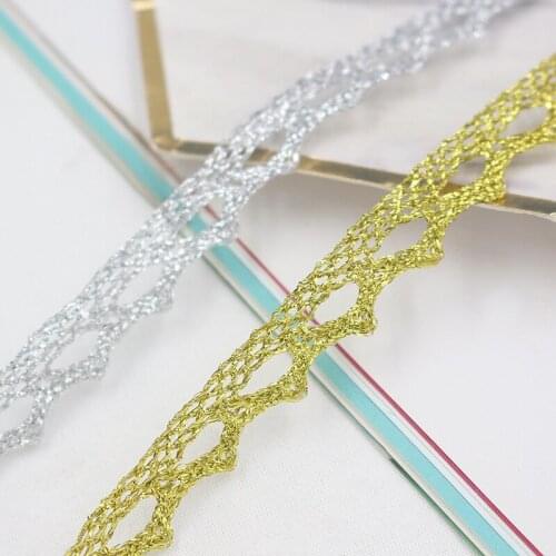 1M High Quality Gold Lace Ribbon Guipure Lace Fabric 1cm Silver Lace Wedding Sewing Clothes Crafts Ribbons Christmas Decor PQ12