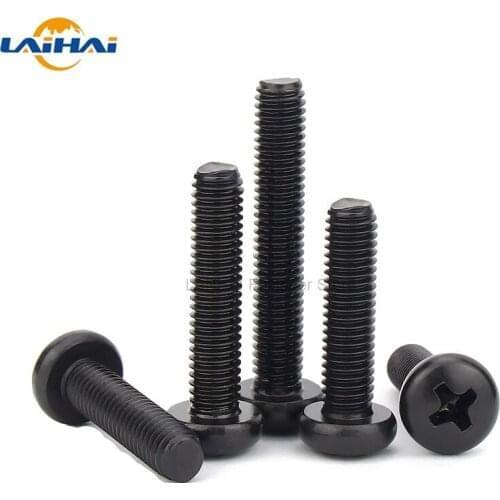 10/100pcs M1.6 M2 M2.5 M3 M4 Black 304 Stainless Steel Cross Recessed Round Phillips Pan Head Screw Bolt Thread Length 3-60mm