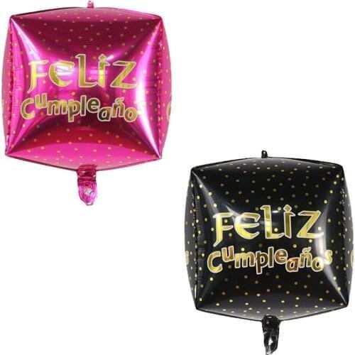 10/20/50pcs 22inch 4D Cube Spanish Feliz Cumpleanos Foil Helium Balloon Air Globos Birthday Theme Party Decor Kids Toys Supplies