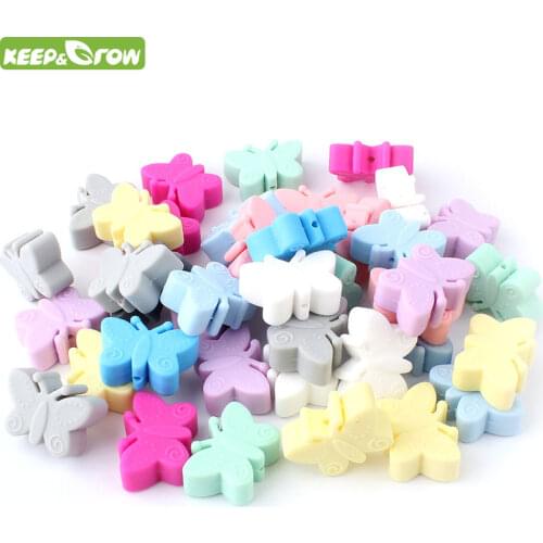 KEEP&GORW 10Pcs Butterfly Silicone Beads Food Grade Teether Baby Teething Beads BPA Free Baby Teething Necklace Toys Accessory