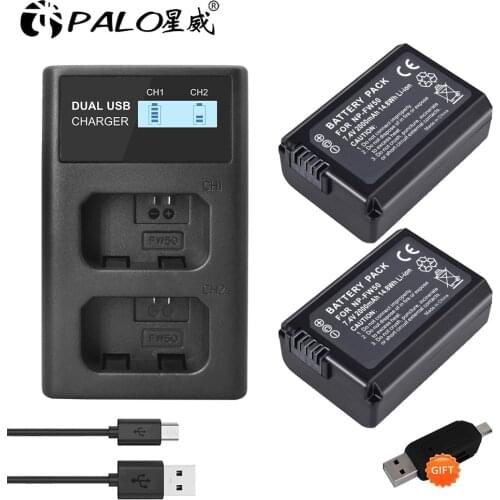 Palo 2pcs NP-FW50 NP FW50 Camera Battery+LCD USB Dual Charger for Sony Alpha a6500 a6300 a6000 a5000 a3000 NEX-3 a7R