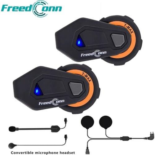 2pcs T-Max Bluetooth Helmet Headset Motorcycle Group Talk Intercom System 1000M 6 Riders BT Interphone Bluetooth 4.1 w/ FM Radio