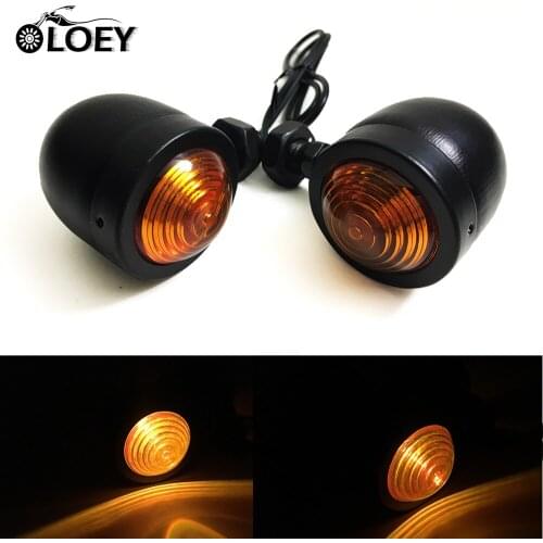 2Pcs Motorcycle Black Turn Signal Bullet Indicator Lights Amber Blinker Flashing For Moto Cruiser Chopper Cafe Racer
