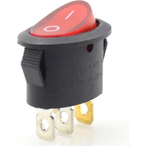 5PCS Oval round 3pin KCD1 led light Electrical Contact Switch On-Off Rocker Switch With Red Button Black 6A 10a 250V 125V