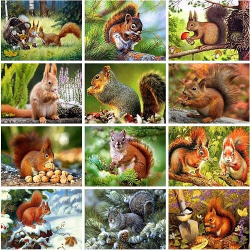 HUACAN 5d Diamond Painting Squirrel DIY Diamond Embroidery Animal Mosaic Forest Rhinestones Pictures Home Decor Craft Kit