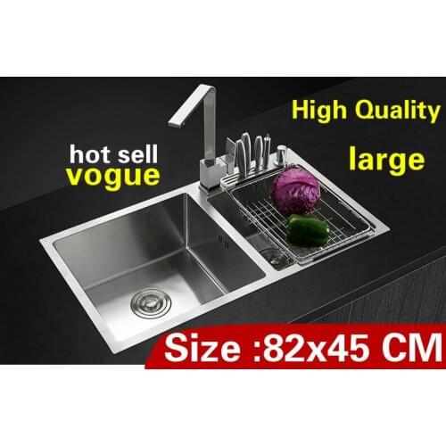 Free shipping Household big kitchen manual sink double groove do the dishes 304 stainless steel hot sell 820x450 MM