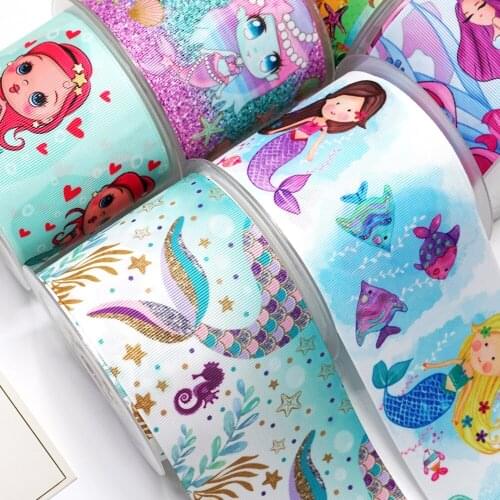 Free Fhipping 2020 New Arrival 50yards Cartoon Printed Grosgrain Ribbons ，mermaid 26564