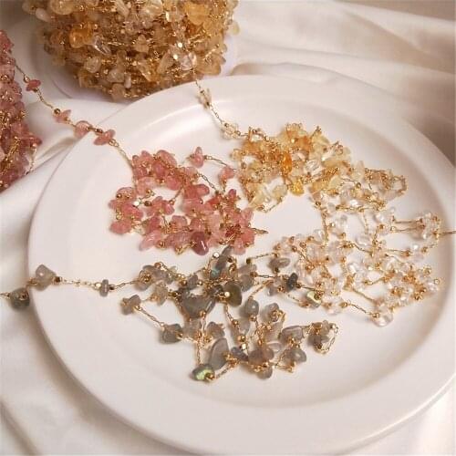 Natural strawberry crystal topaz chain 14K gold plated handmade loose chain DIY bracelet necklace material