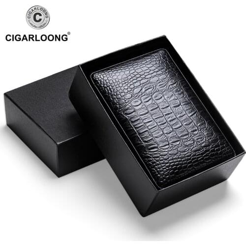Cigar Case Humidor For 4 Cigars Cedar Wood Lined Leather Travel Cigar Humidor Humidifier Set Gift Box (No lighter cutter)