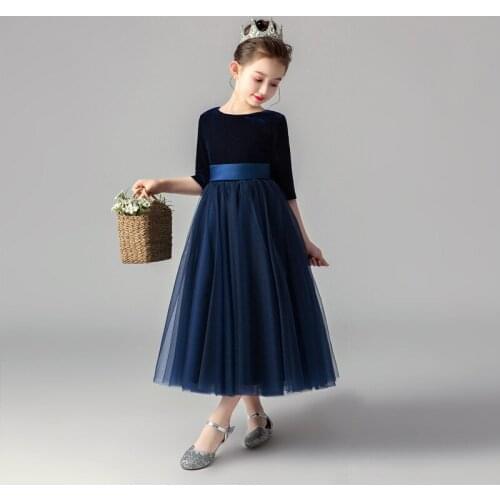 Flower Girls Birthday Banquet Long Sleeve Lace Dress Elegant Kids Wedding Long White Dress Children Communion Evening Dress