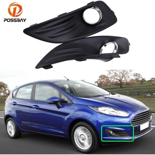 POSSBAY Black with Chrome Hole Front Fog Light Lamp Cover for Ford Fiesta Sedan 2013-2016 Facelift Lower Racing Grille Grills