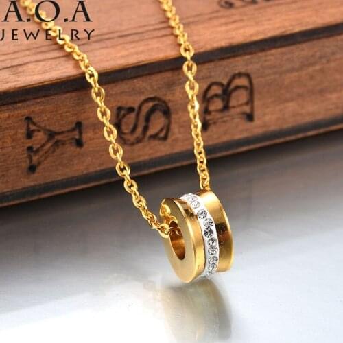 Hot Sale Simple Crystal Stone Pendant Necklace Circle Round Stainless Steel Necklace For Women Colar