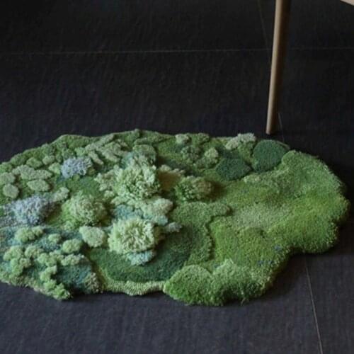 Little garden 3D pattern handmade wool blending rug, pastoral style decoration green small carpet