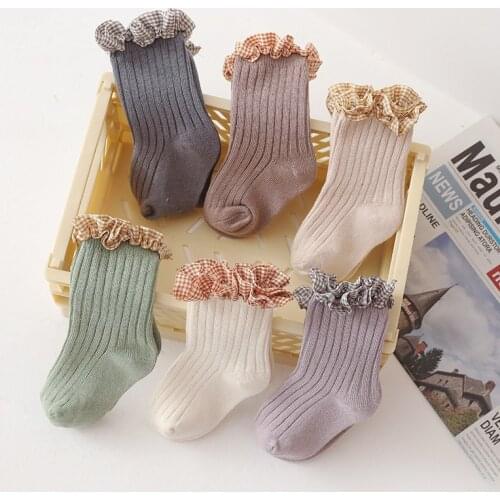 Fashion Baby Socks Spring Autumn Lace Solid Color Pure Cotton Jacquard Middle Stockings Childrens Air Conditioning Socks Girl