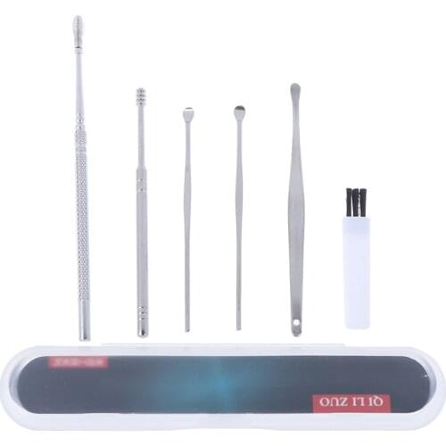1/6pcs Set Stainless Steel Spiral Portable Earpick Spoon Ear Tapping Ear Clean Ear Wax Remover Ear Care Beauty Tool Kit