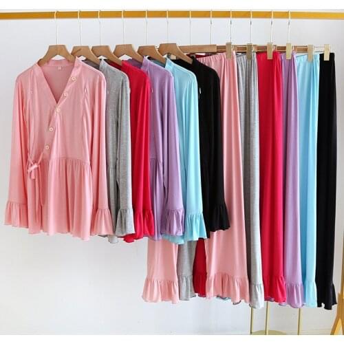 Fdfklak Modal Maternity Nursing Sleepwear 2 PCS Breast Feeding Nightwear Clothes For Pregnant Women Pregnancy Pajamas Suits