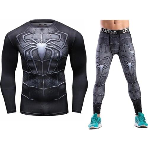 Newest MMA rashguard Long sleeves fitness t-shirt man compression set T-shirt mens 3D Printed tights union suit Tight Tops