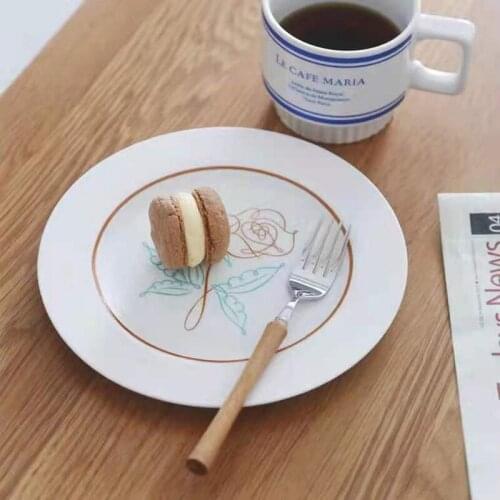 2021 Summer New Salad Western Plate Simple French Vintaging Rose Ceramics Hand-Painted Vintage White Dessert