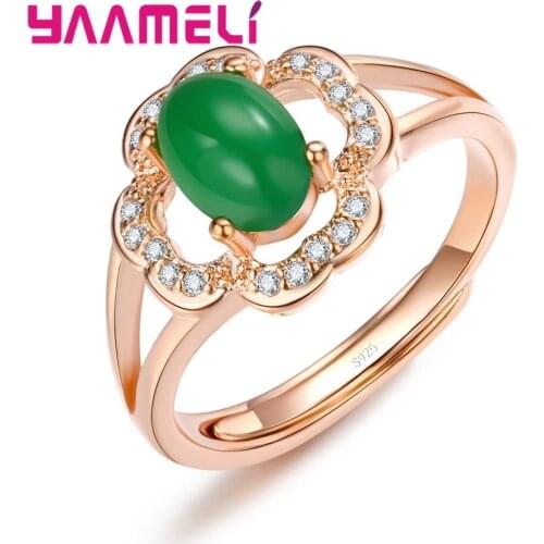 New Arrival Women Fashion Green Color Opal Stone Open Rings For Wedding Engagement 925 Sterling Silver Jewelry Accessory