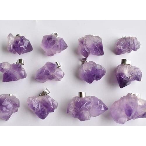 Wholesale 12pcs/lot Natural Stone Pendant Necklace Brazil Amethysts Crystal random-shaped Stones Reiki Fashion Mineral Jewelry