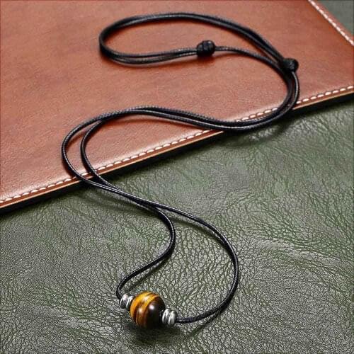 Leather Rope Necklace Choker for Men Women Pendant Leather Link Chain Lava Tiger Eye Stone Jewelry Gifts New LDN130