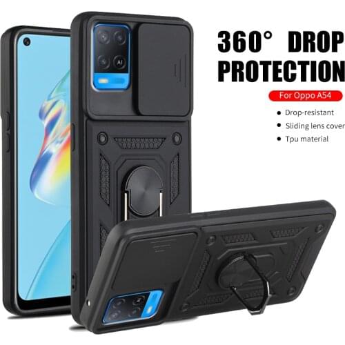 Shockproof Stand Ring Cases For OPPO A54 4G Push Pull Camera Protection Phone Back Cover Shell Fundas For O PPO A 54 54A 6.51"
