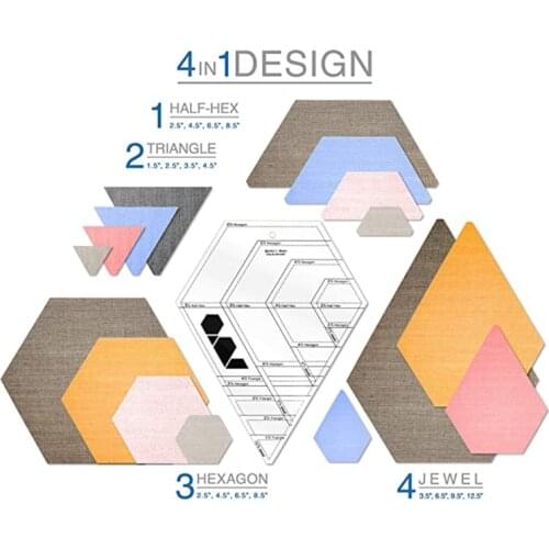 Transparent Hexagonal Diamond Shaped Patchwork Ruled Template Tool Diamond Hexa 87HA