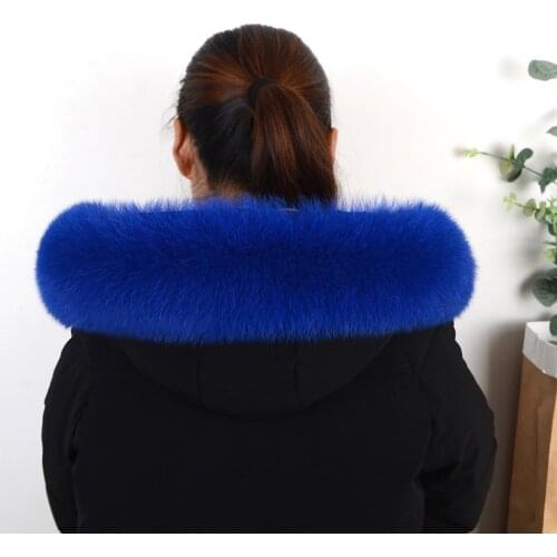 Qearlstar 2021 Natural Fox Fur Collar For Women Hood Royal Blue Real Fur Scarf Winter Warm High-quality Coat Cap Collar Z119
