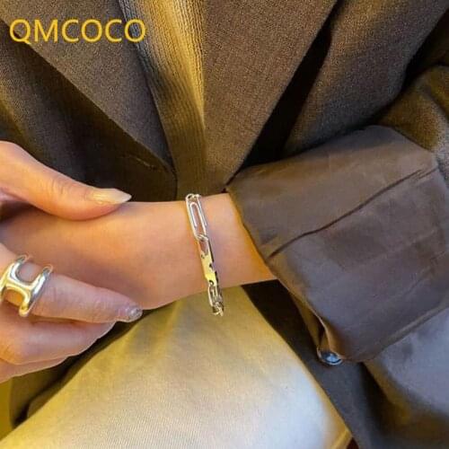 QMCOCO Japanese-Korean New Simple Design INS 925 Silver Pin Stitching Geometric Irregular Bracelet Woman Jewelry Accessories