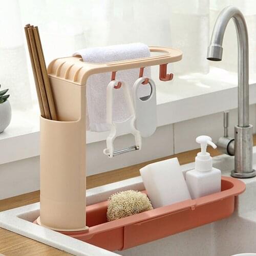 Adjustable Telescopic Storage Rack Drain Rack Sink Organizer Sponge Holders Kitchen Storage Drain Baskets Hooks Cloth Racks