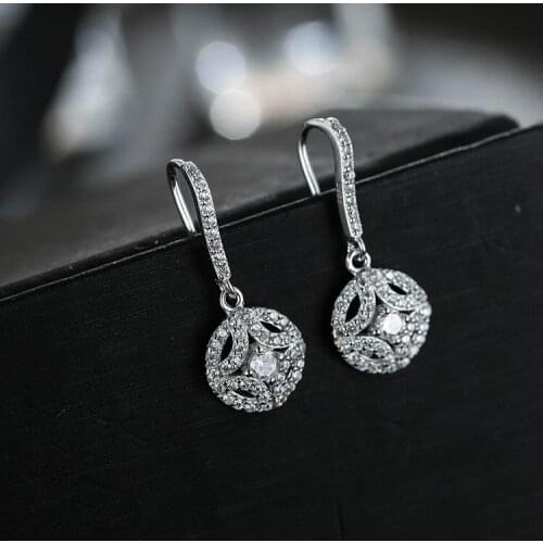 Luxury Female Zircon Stone Drop Earrings 100% Real 925 Sterling Silver Cross Earrings Women Vintage Small Dangle Earrings