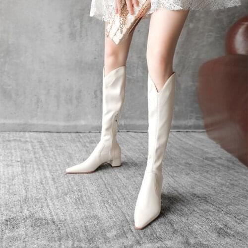 Thin knight boots boots women 2021 fall/winter high tube pointed toe thick heel western cowboy boots