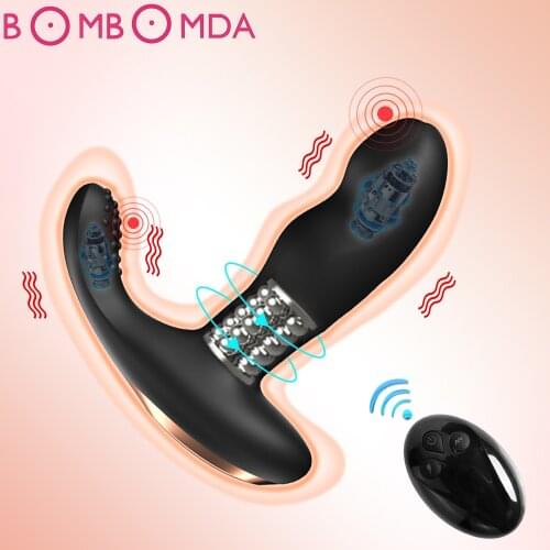 Anus Vibrator Rotation Beads Prostate Massage Women G-spot/Clit Stimulation Silicone Sex Toys Wireless Vibrating Anal Butt Plugs